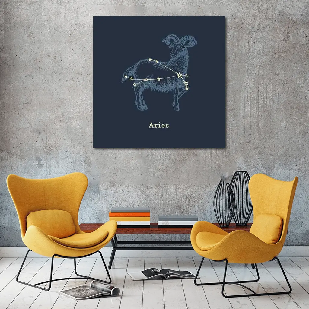 Aries Constellation Ram Dark Blue Background – Wall Art