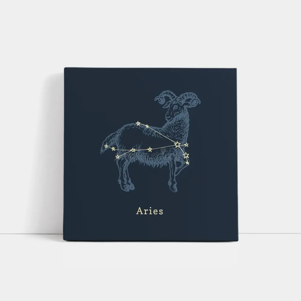 Aries Constellation Ram Dark Blue Background – Wall Art
