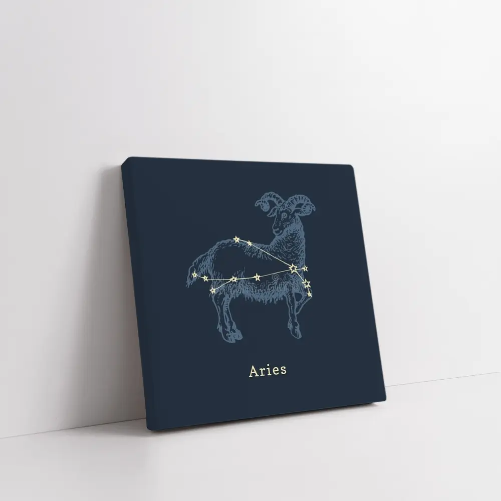 Aries Constellation Ram Dark Blue Background – Wall Art