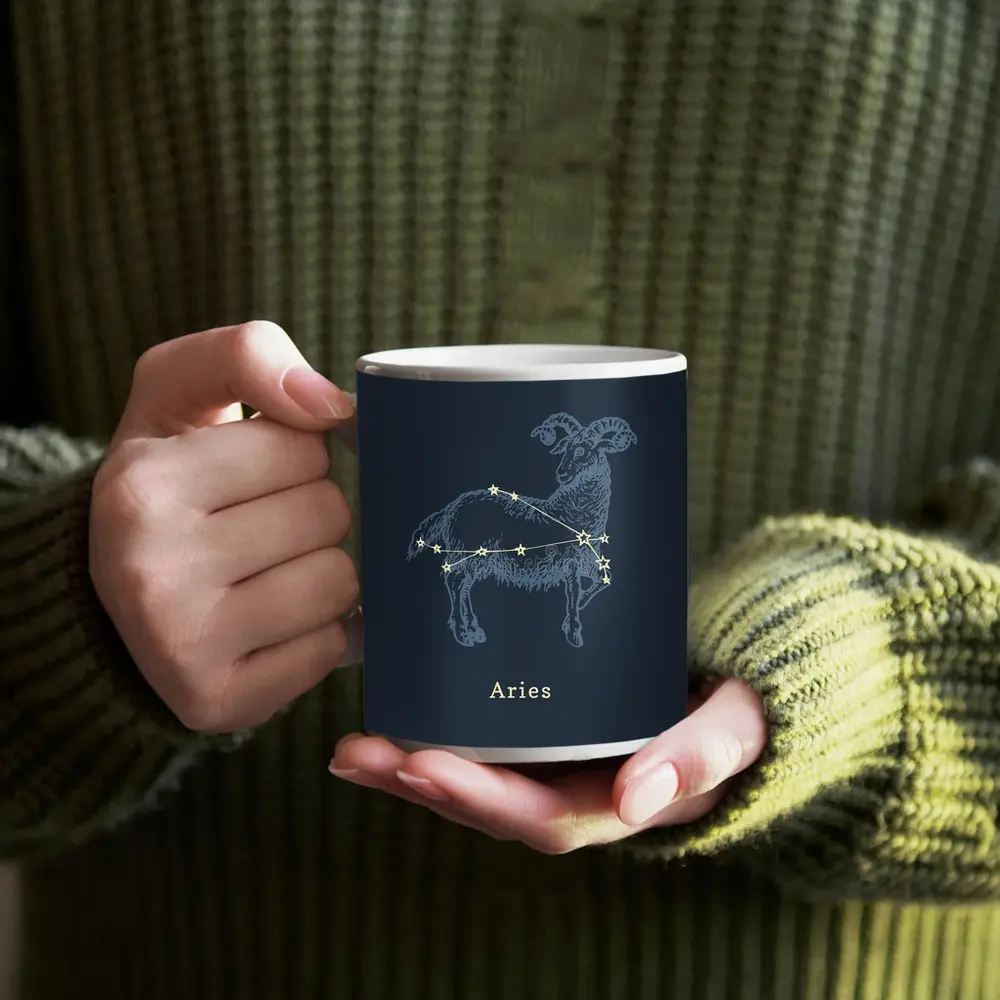 Aries Constellation Ram Dark Blue Background – Mugs