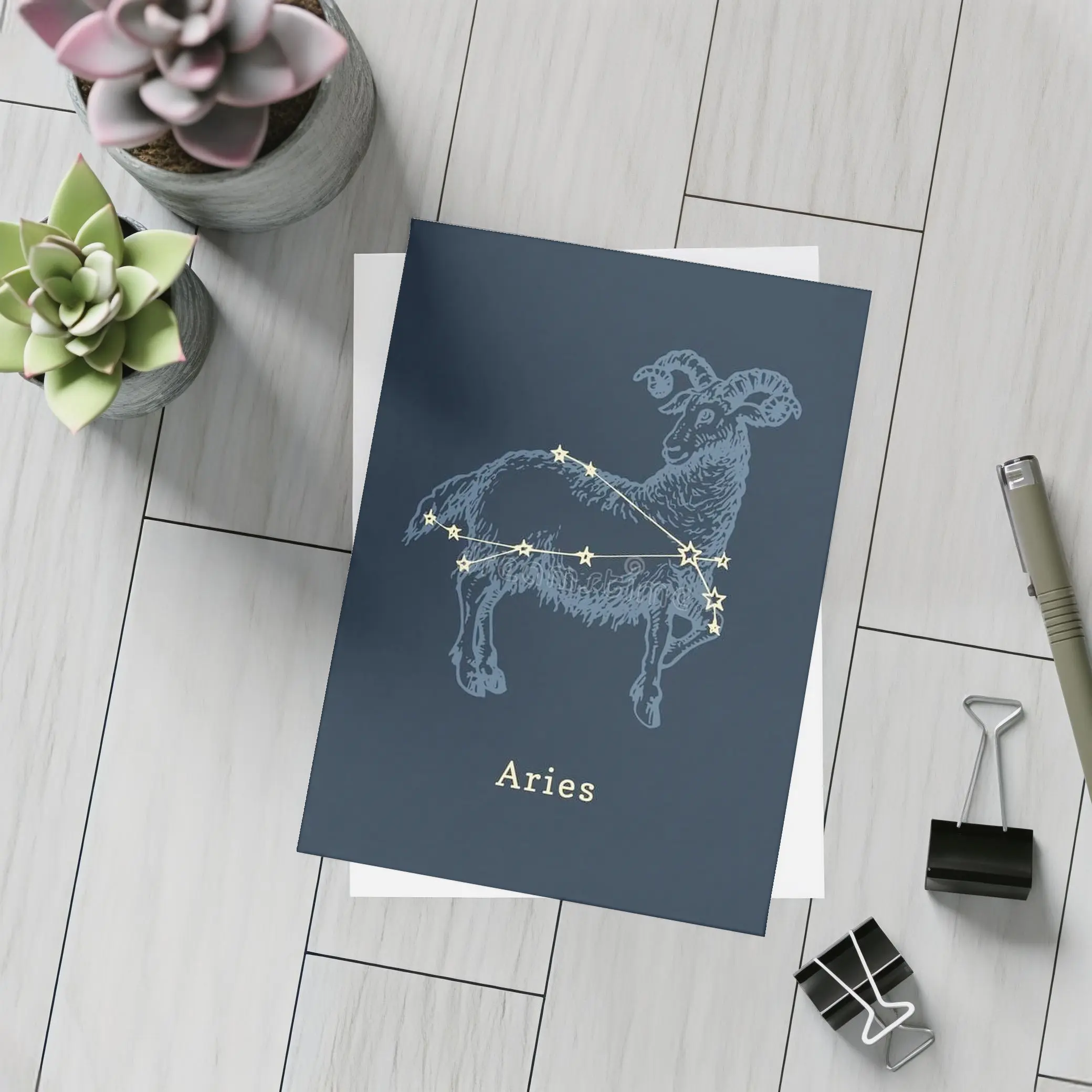 Aries Constellation Ram Dark Blue Background – Postcards