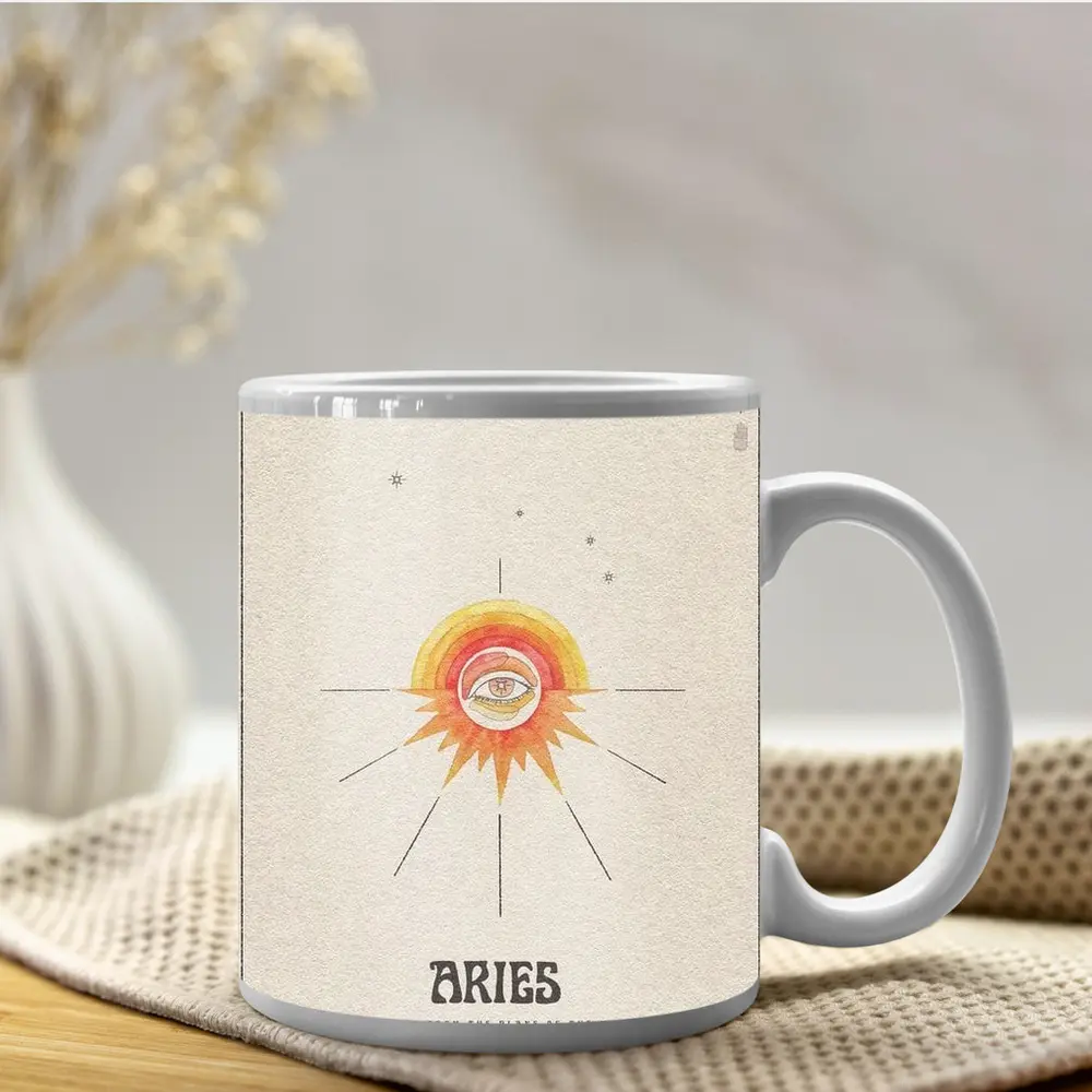 Aries Zodiac Eye Sun Retro Art – Mugs