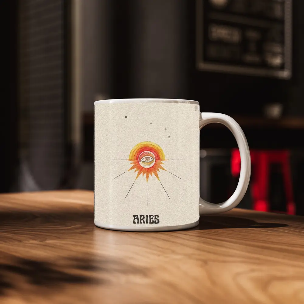 Aries Zodiac Eye Sun Retro Art – Mugs