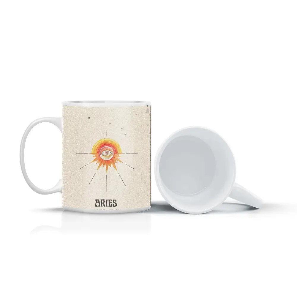 Aries Zodiac Eye Sun Retro Art – Mugs