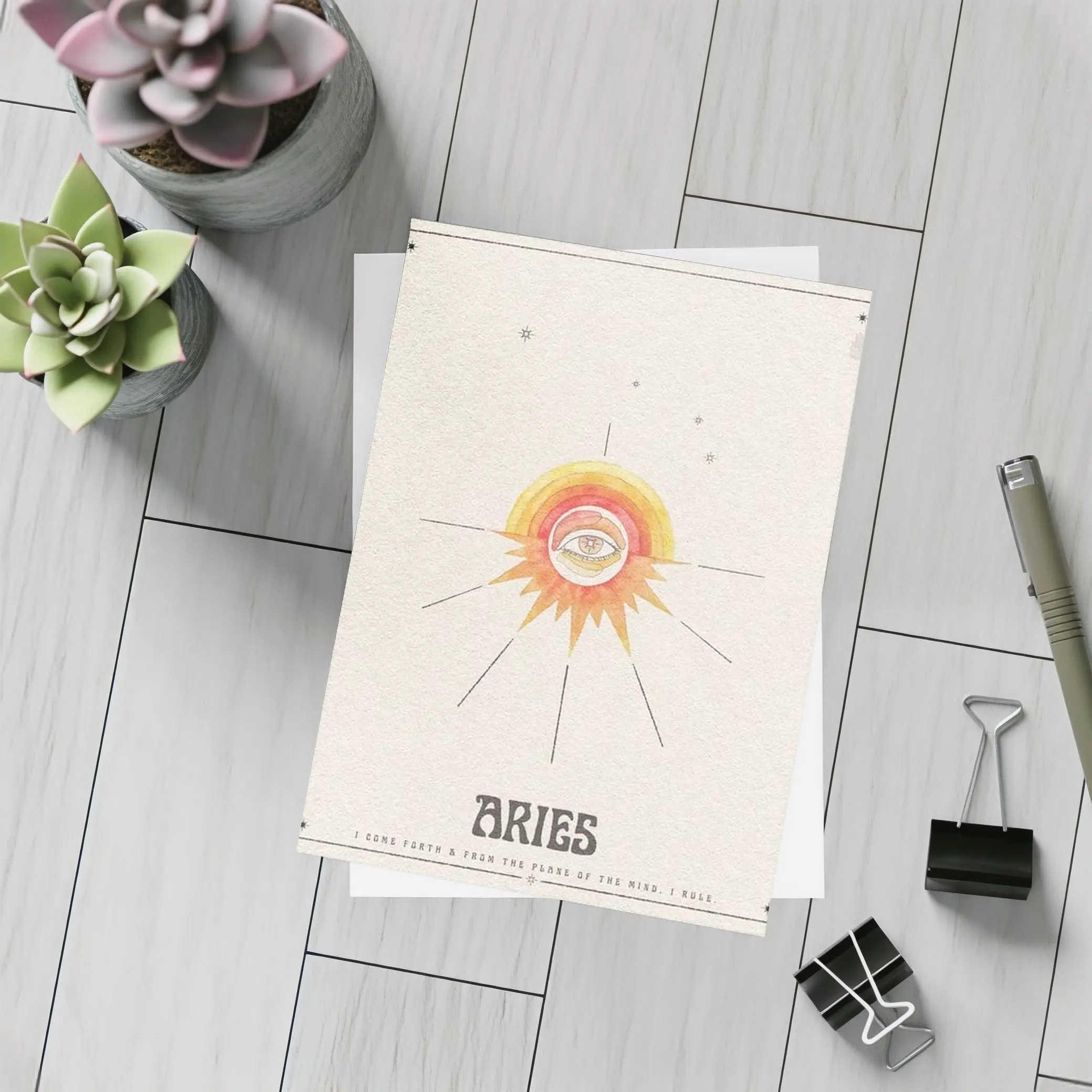 Aries Zodiac Eye Sun Retro Art – Postcards