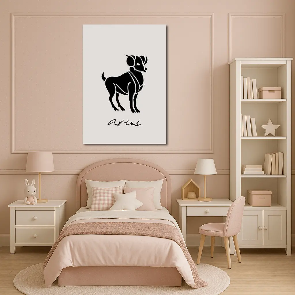 Aries Ram Zodiac Sign Beige Minimal Art – Wall Art
