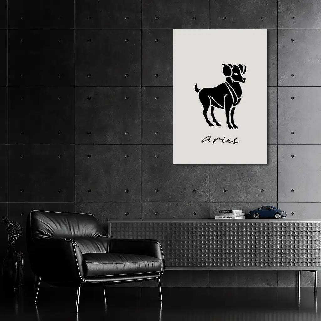 Aries Ram Zodiac Sign Beige Minimal Art – Wall Art