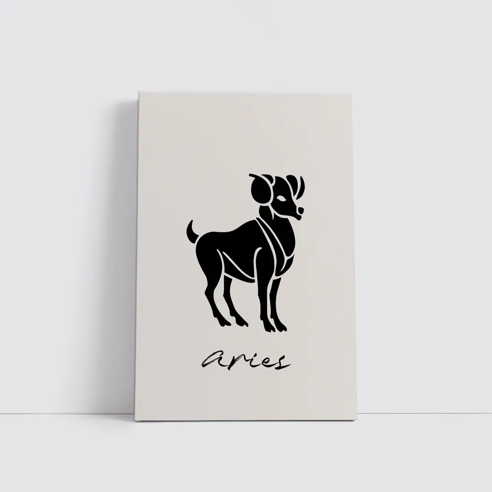 Aries Ram Zodiac Sign Beige Minimal Art – Wall Art