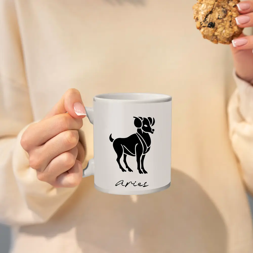 Aries Ram Zodiac Sign Beige Minimal Art – Mugs