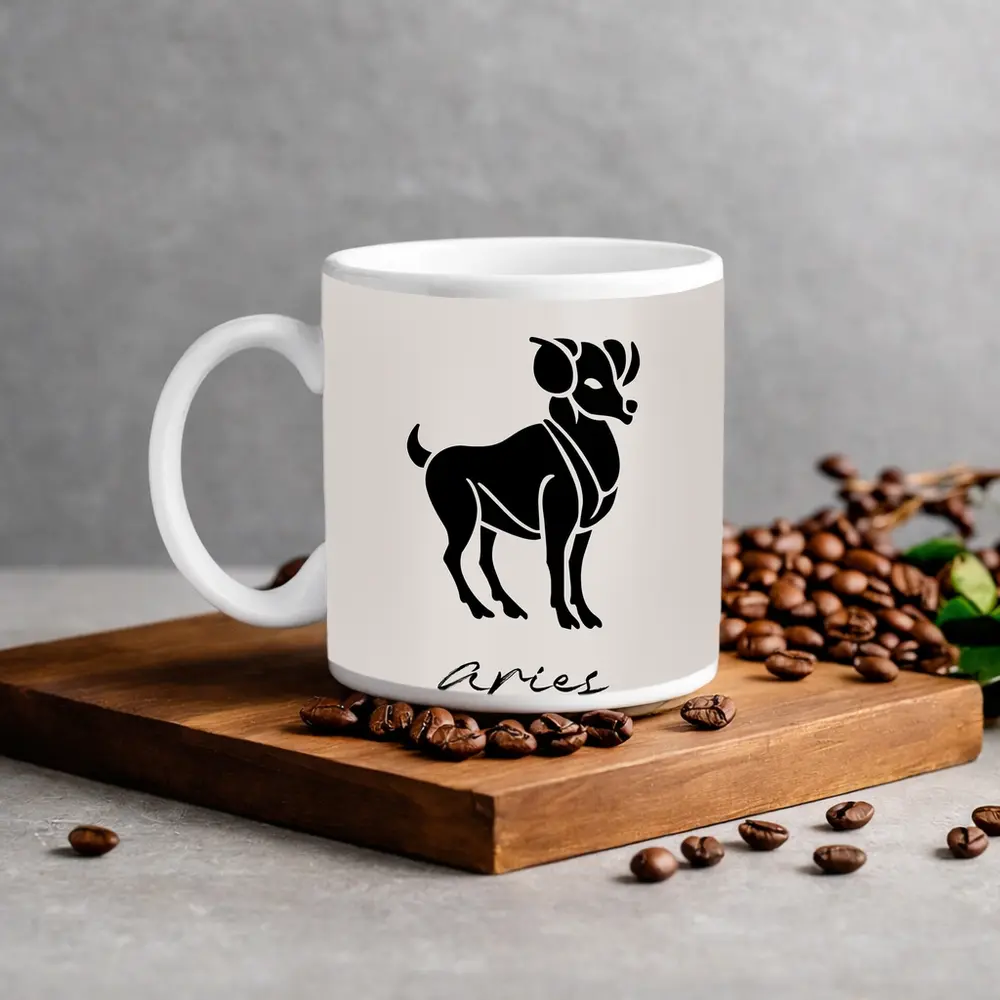 Aries Ram Zodiac Sign Beige Minimal Art – Mugs