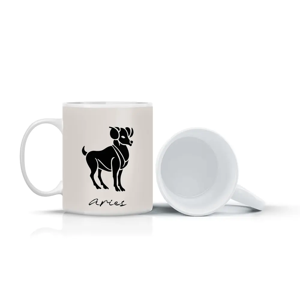 Aries Ram Zodiac Sign Beige Minimal Art – Mugs