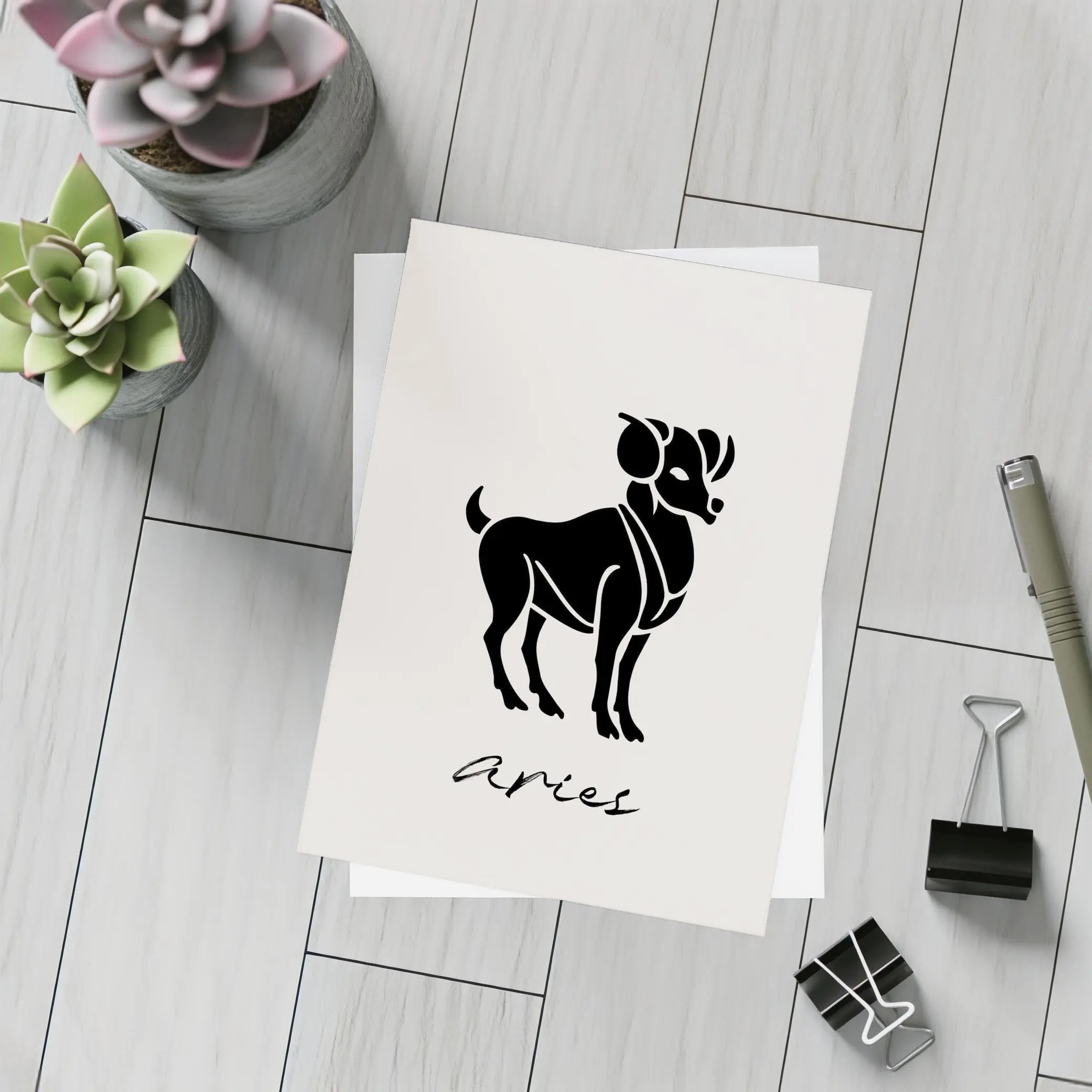 Aries Ram Zodiac Sign Beige Minimal Art – Postcards