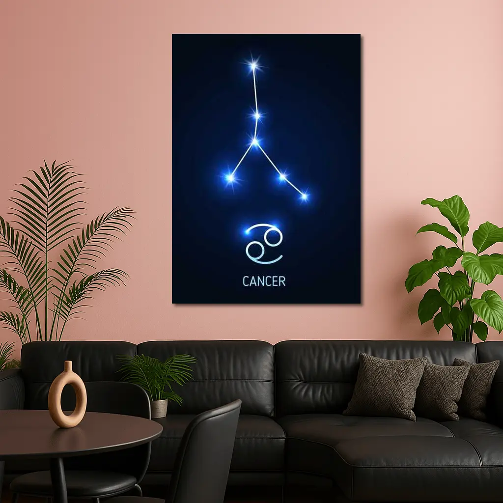 Cancer Zodiac Constellation Glowing Blue Stars – Wall Art