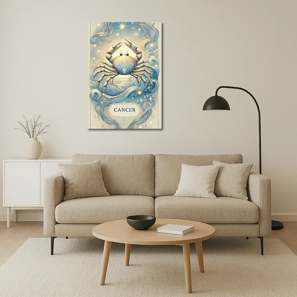 Cancer Zodiac Crab Celestial Blue Illustration – Wall Art