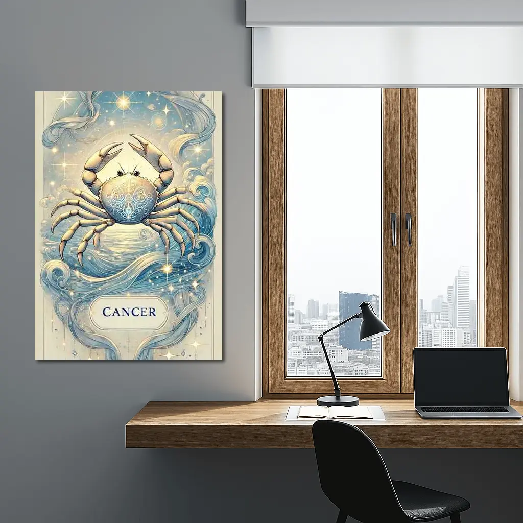 Cancer Zodiac Crab Celestial Blue Illustration – Wall Art