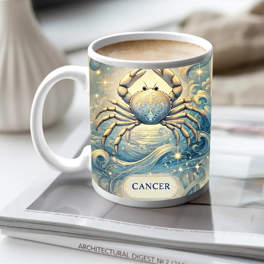 Cancer Zodiac Crab Celestial Blue Illustration – Mugs