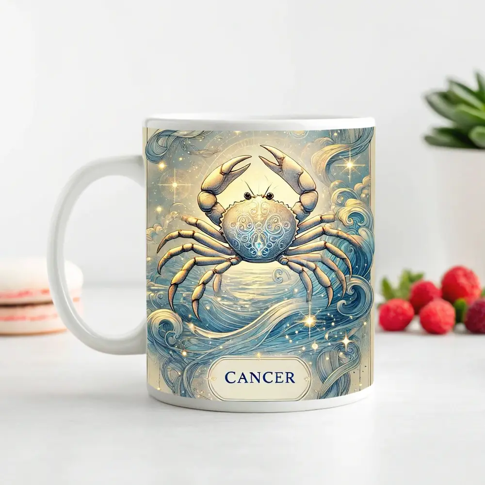 Cancer Zodiac Crab Celestial Blue Illustration – Mugs