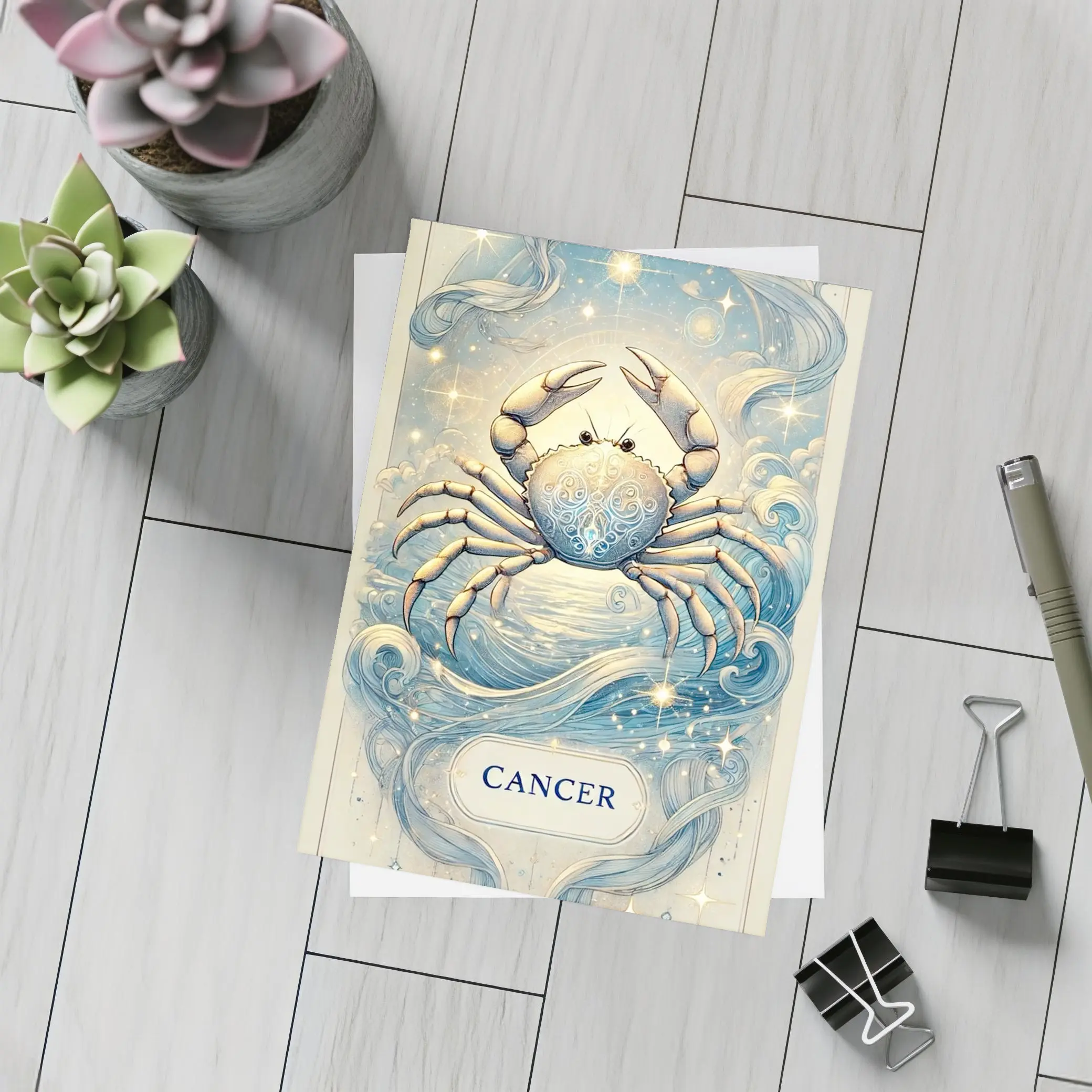 Cancer Zodiac Crab Celestial Blue Illustration – Postcards