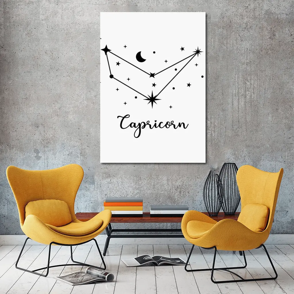 Capricorn Constellation Stars Moon Black White – Wall Art