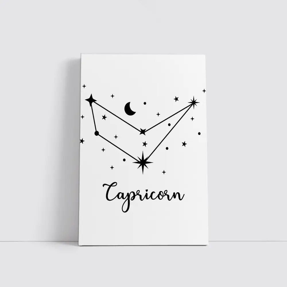 Capricorn Constellation Stars Moon Black White – Wall Art
