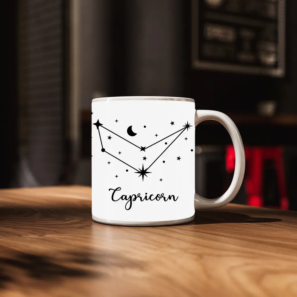 Capricorn Constellation Stars Moon Black White – Mugs