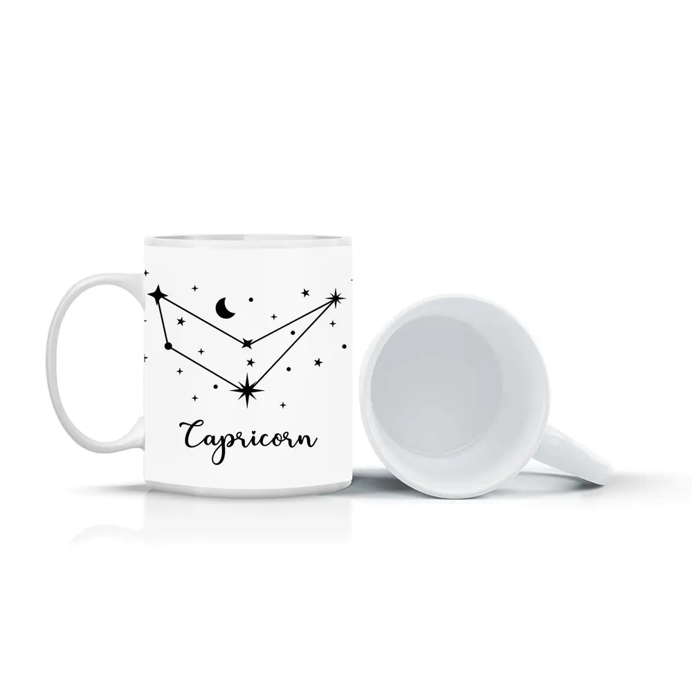 Capricorn Constellation Stars Moon Black White – Mugs