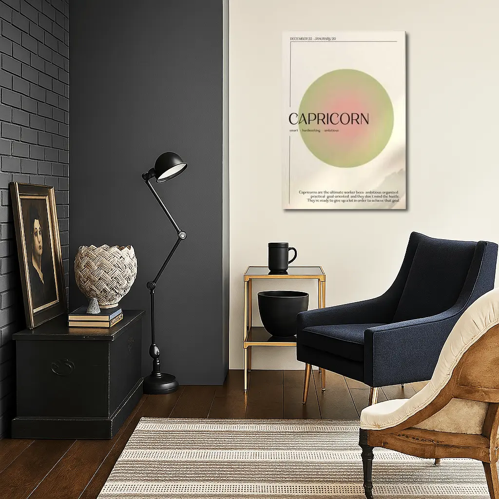 Capricorn Zodiac Sign Minimal Sage Circle – Wall Art