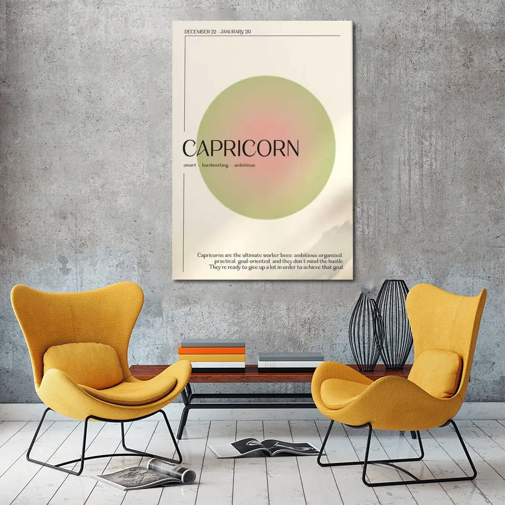 Capricorn Zodiac Sign Minimal Sage Circle – Wall Art