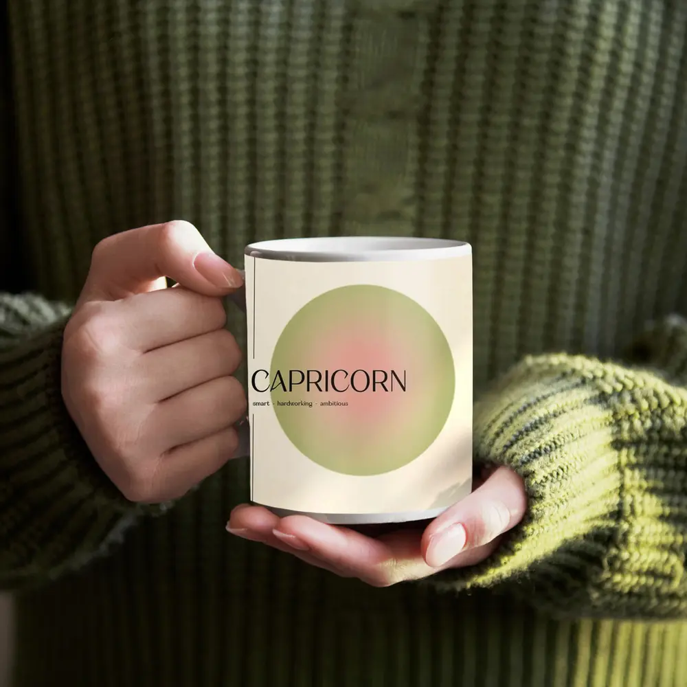 Capricorn Zodiac Sign Minimal Sage Circle – Mugs