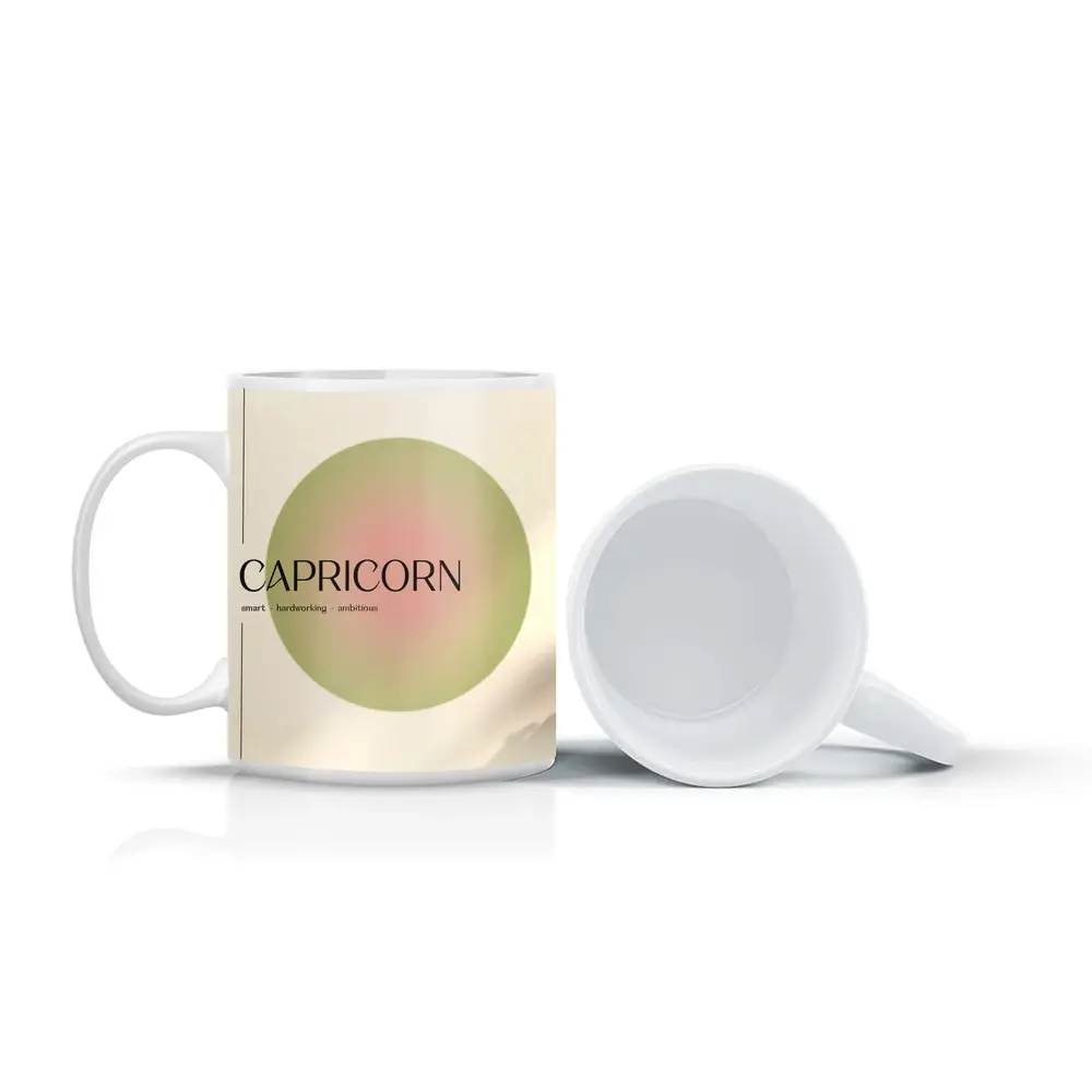 Capricorn Zodiac Sign Minimal Sage Circle – Mugs