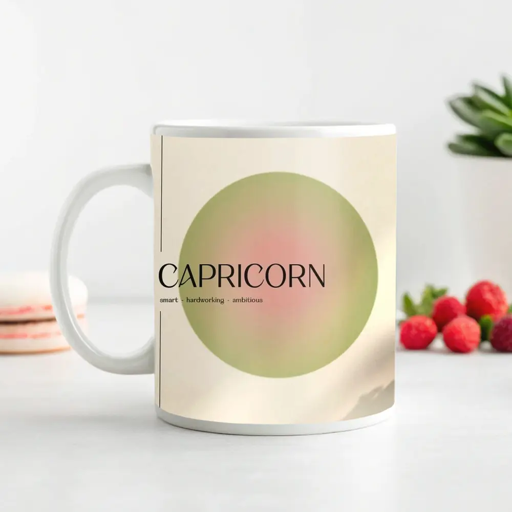 Capricorn Zodiac Sign Minimal Sage Circle – Mugs