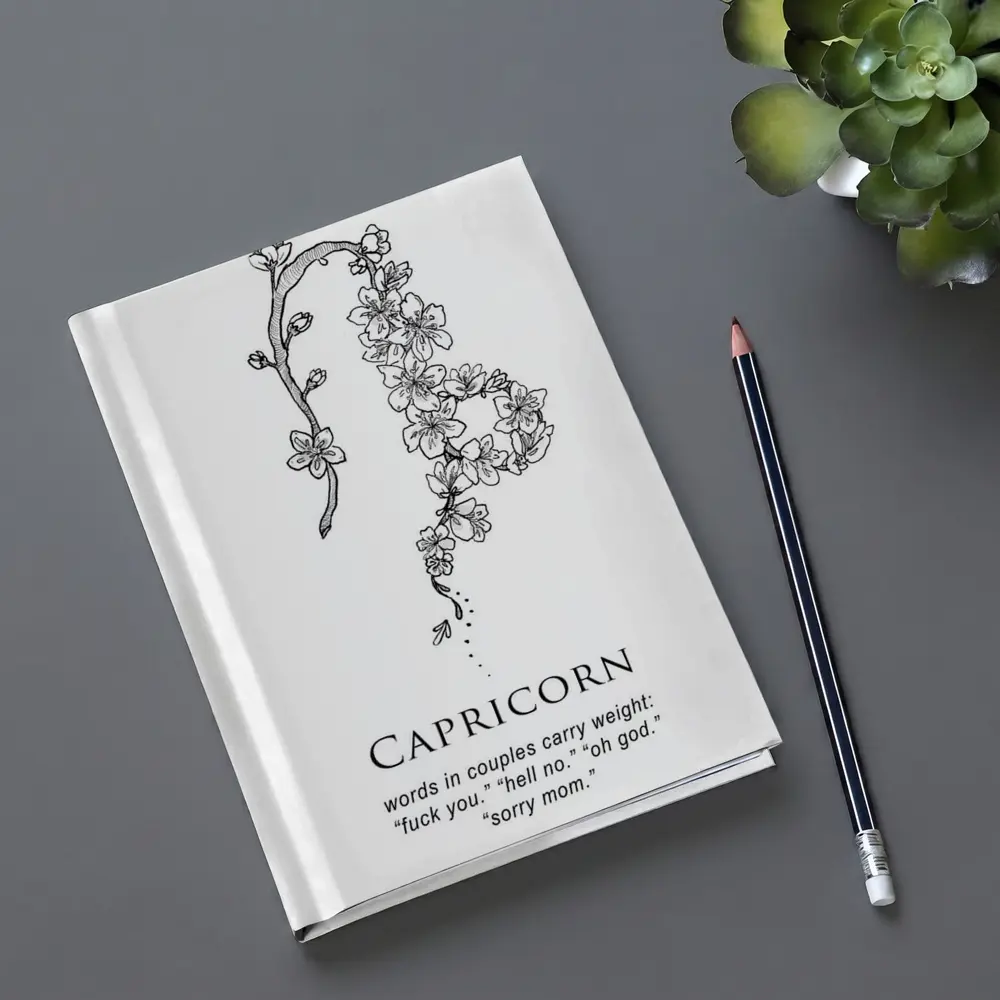 Capricorn Zodiac Floral Botanical Black White – Notebooks