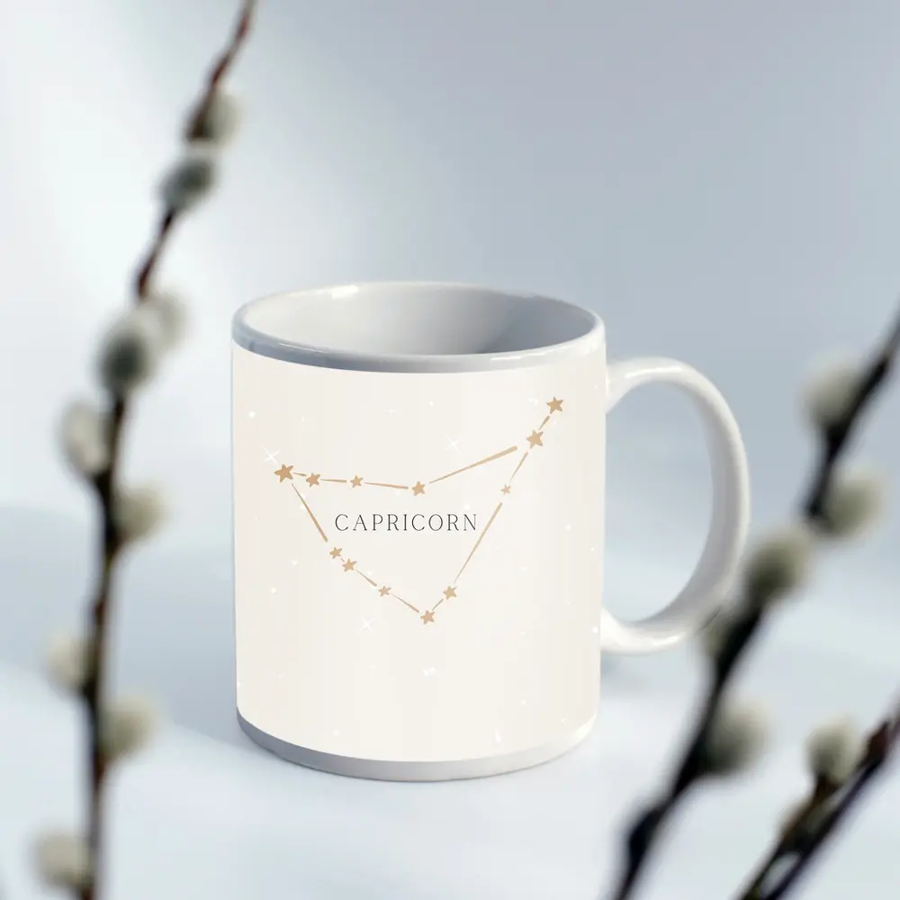 Capricorn Constellation Stars Beige Minimal Art – Mugs