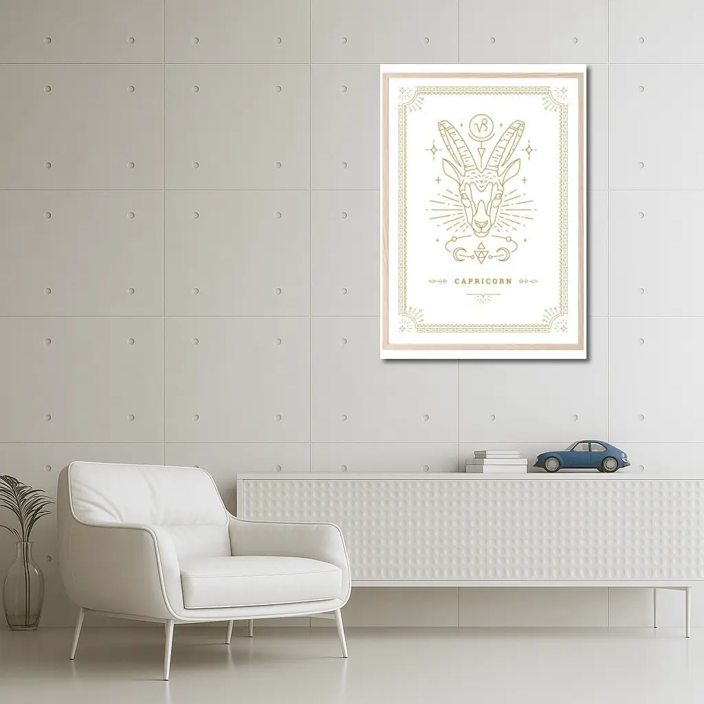 Capricorn Zodiac Sign Gold Line Art – Wall Art