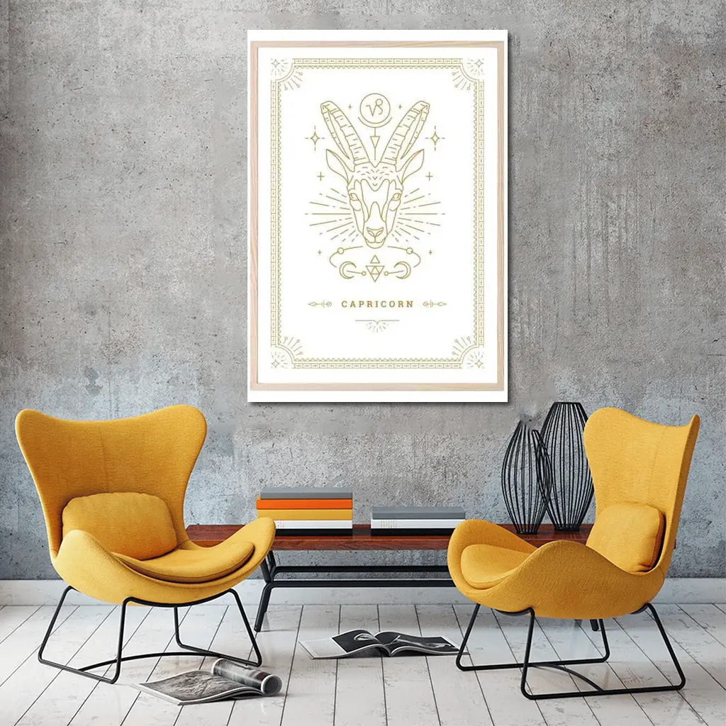 Capricorn Zodiac Sign Gold Line Art – Wall Art
