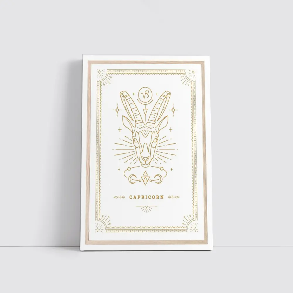 Capricorn Zodiac Sign Gold Line Art – Wall Art