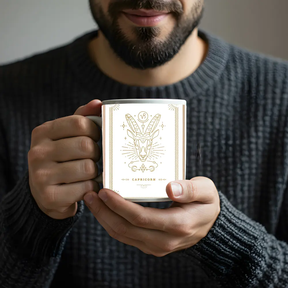 Capricorn Zodiac Sign Gold Line Art – Mugs