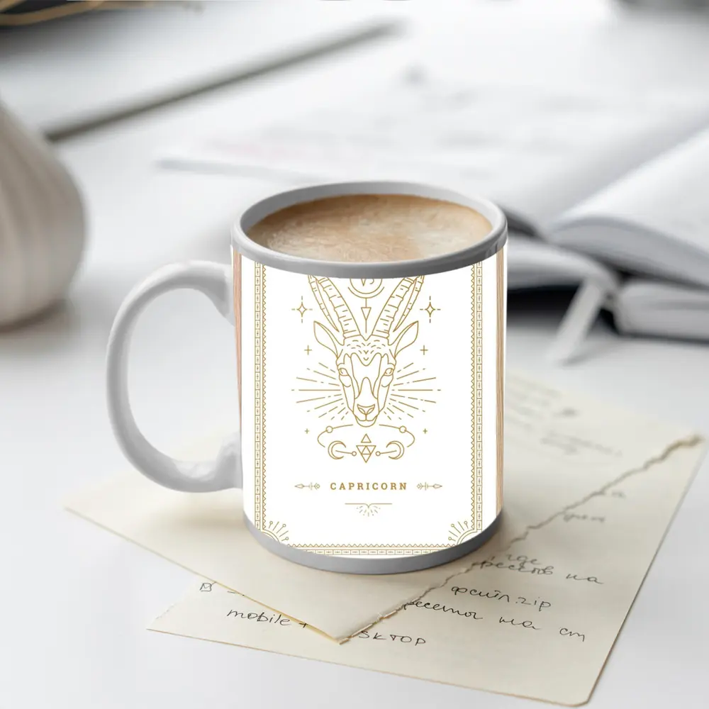 Capricorn Zodiac Sign Gold Line Art – Mugs