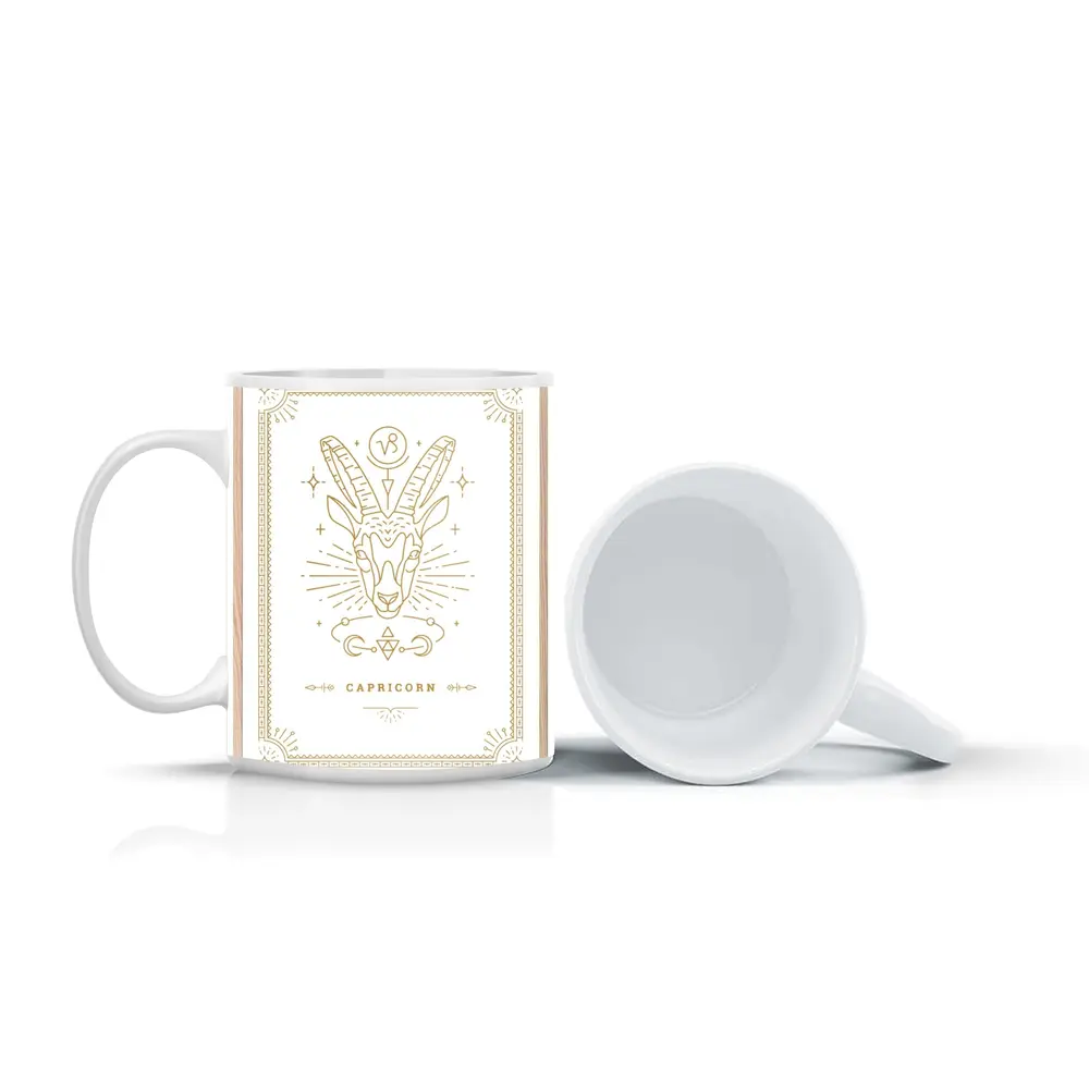 Capricorn Zodiac Sign Gold Line Art – Mugs