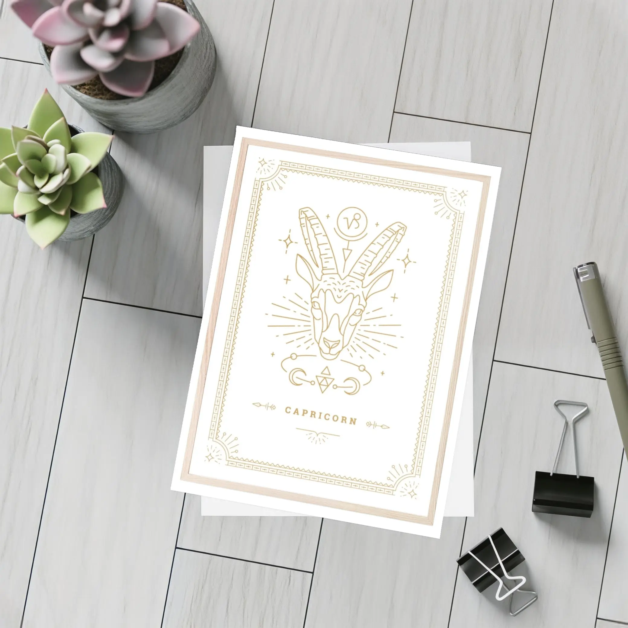 Capricorn Zodiac Sign Gold Line Art – Postcards