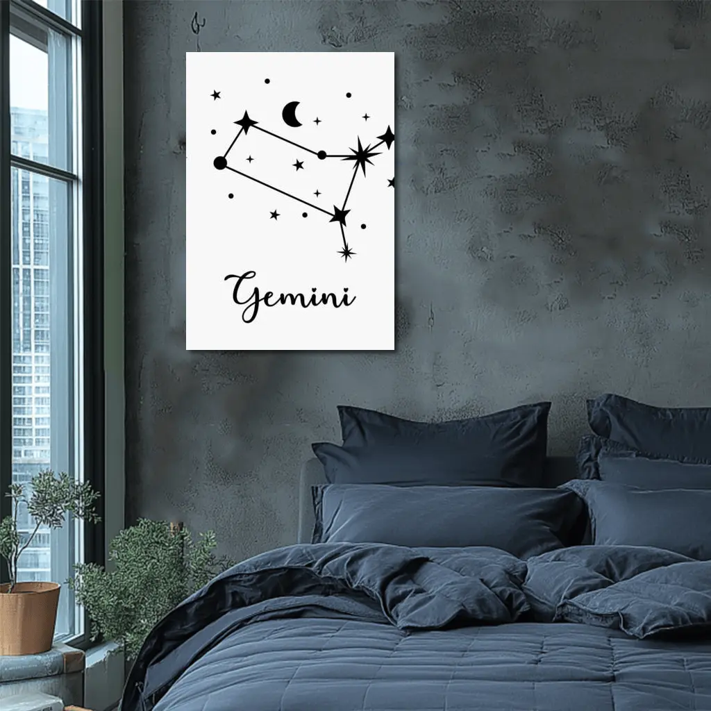 Gemini Constellation Stars Moon Black White – Wall Art