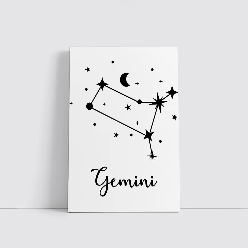 Gemini Constellation Stars Moon Black White – Wall Art