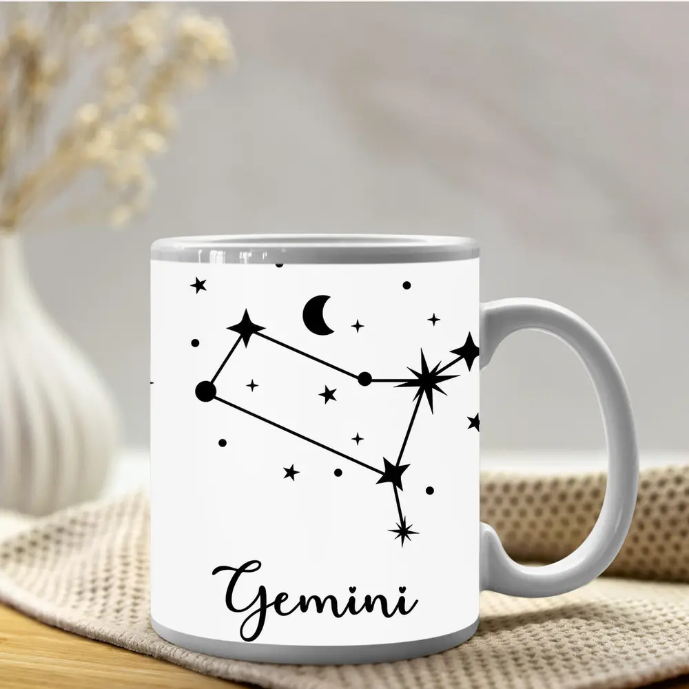 Gemini Constellation Stars Moon Black White – Mugs
