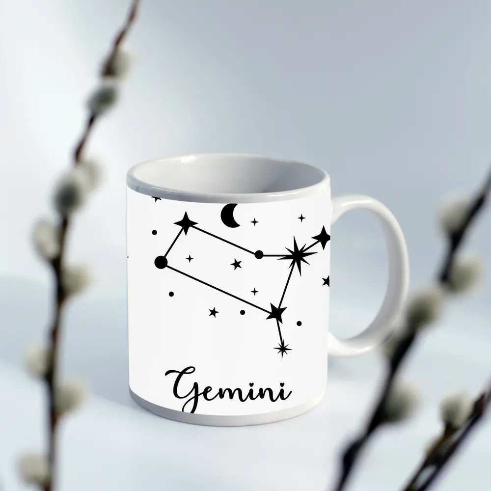 Gemini Constellation Stars Moon Black White – Mugs