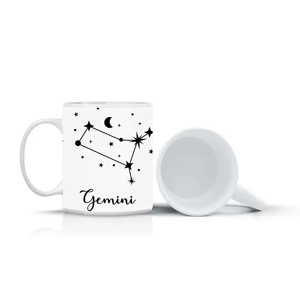 Gemini Constellation Stars Moon Black White – Mugs