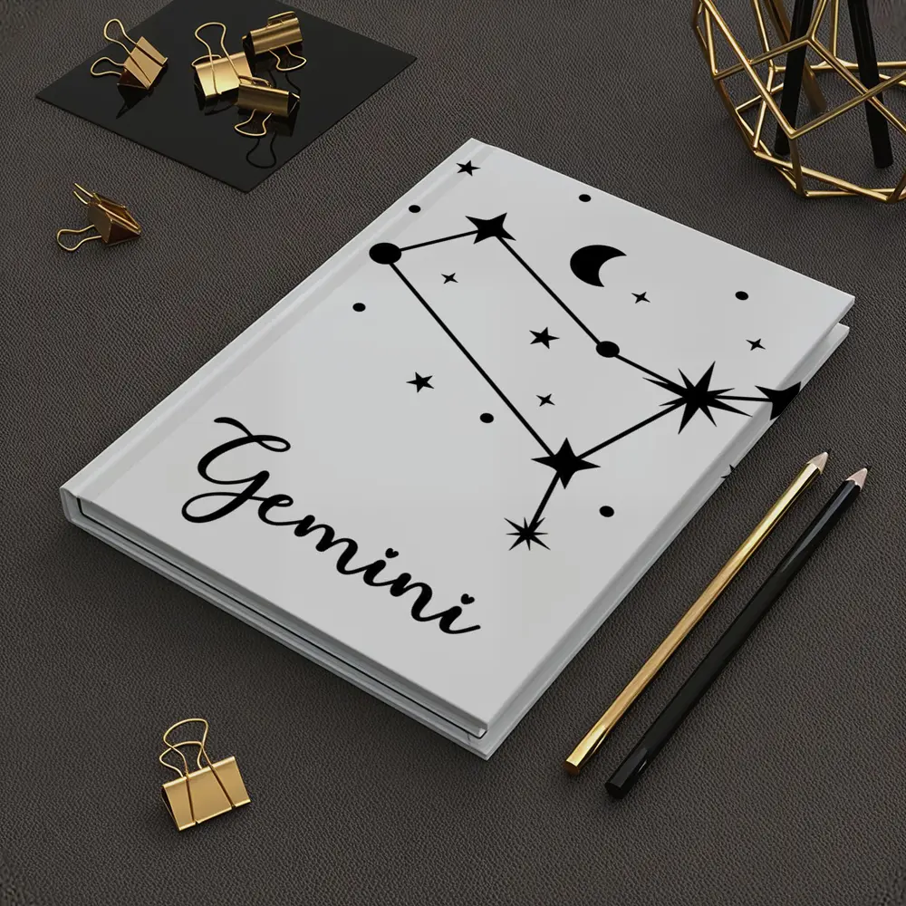 Gemini Constellation Stars Moon Black White – Notebooks