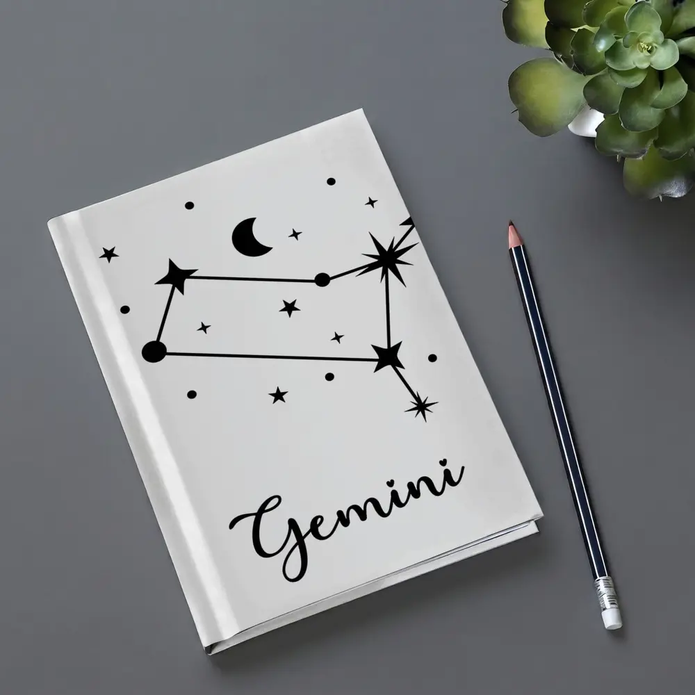 Gemini Constellation Stars Moon Black White – Notebooks