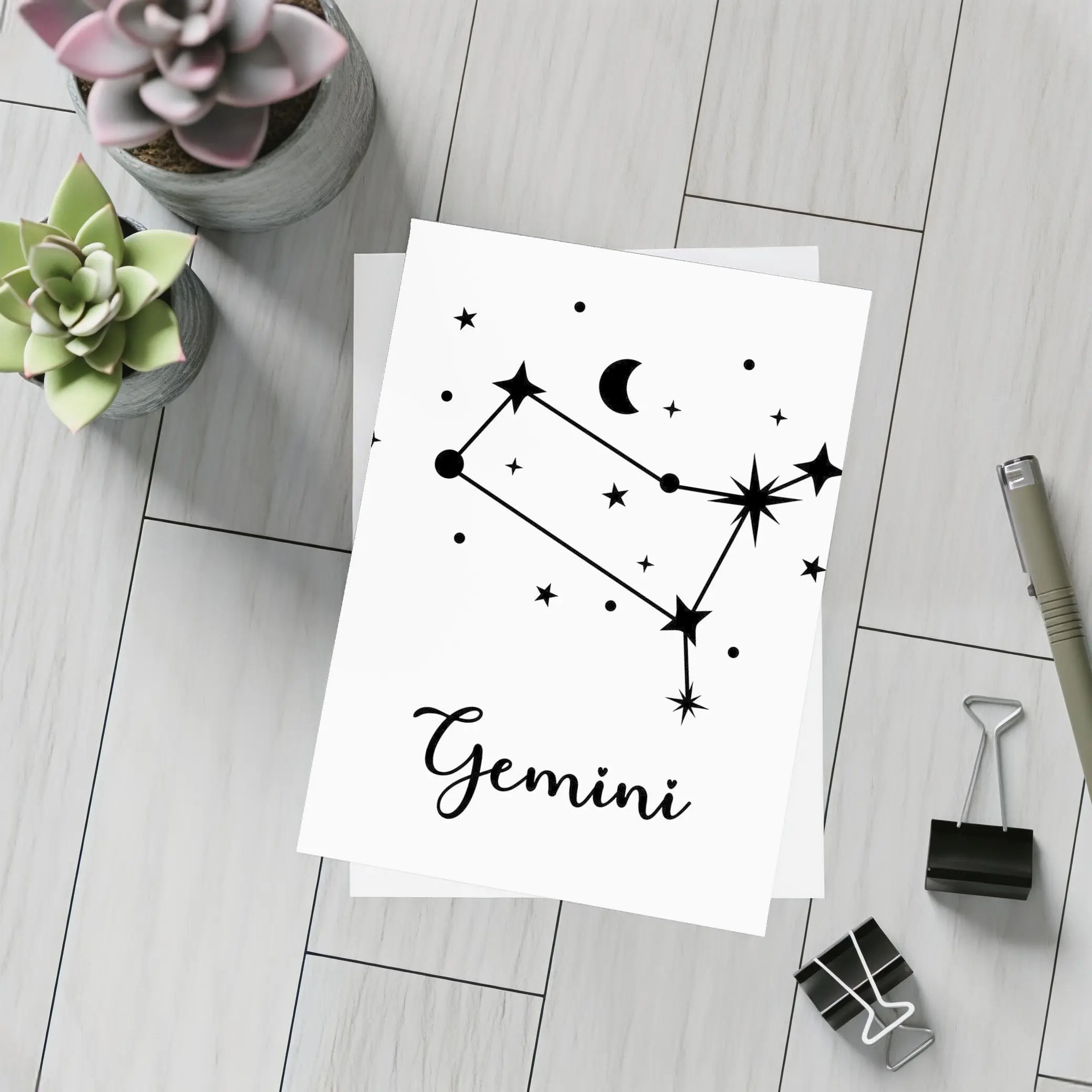 Gemini Constellation Stars Moon Black White – Postcards