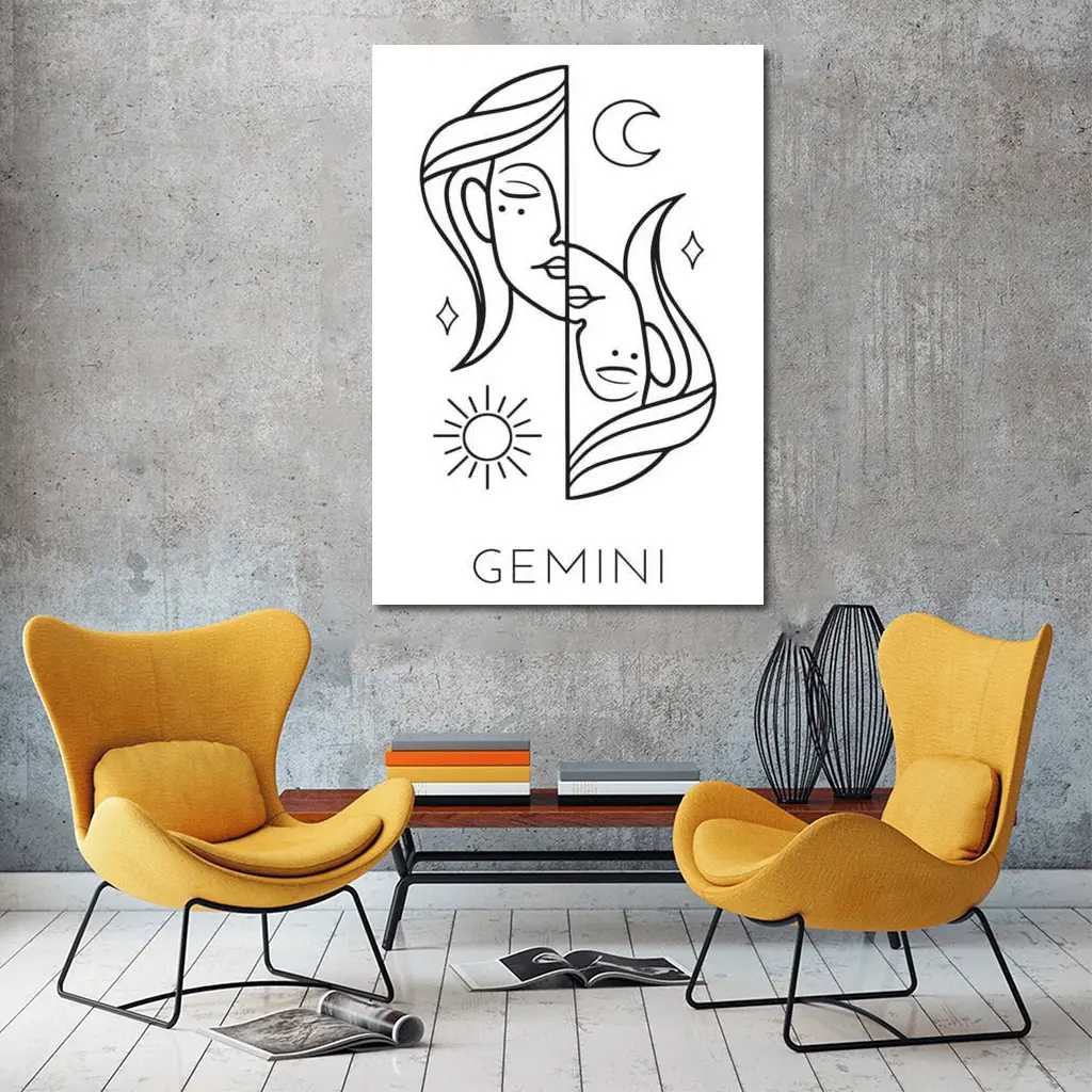 Gemini Zodiac Sign Line Art White – Wall Art