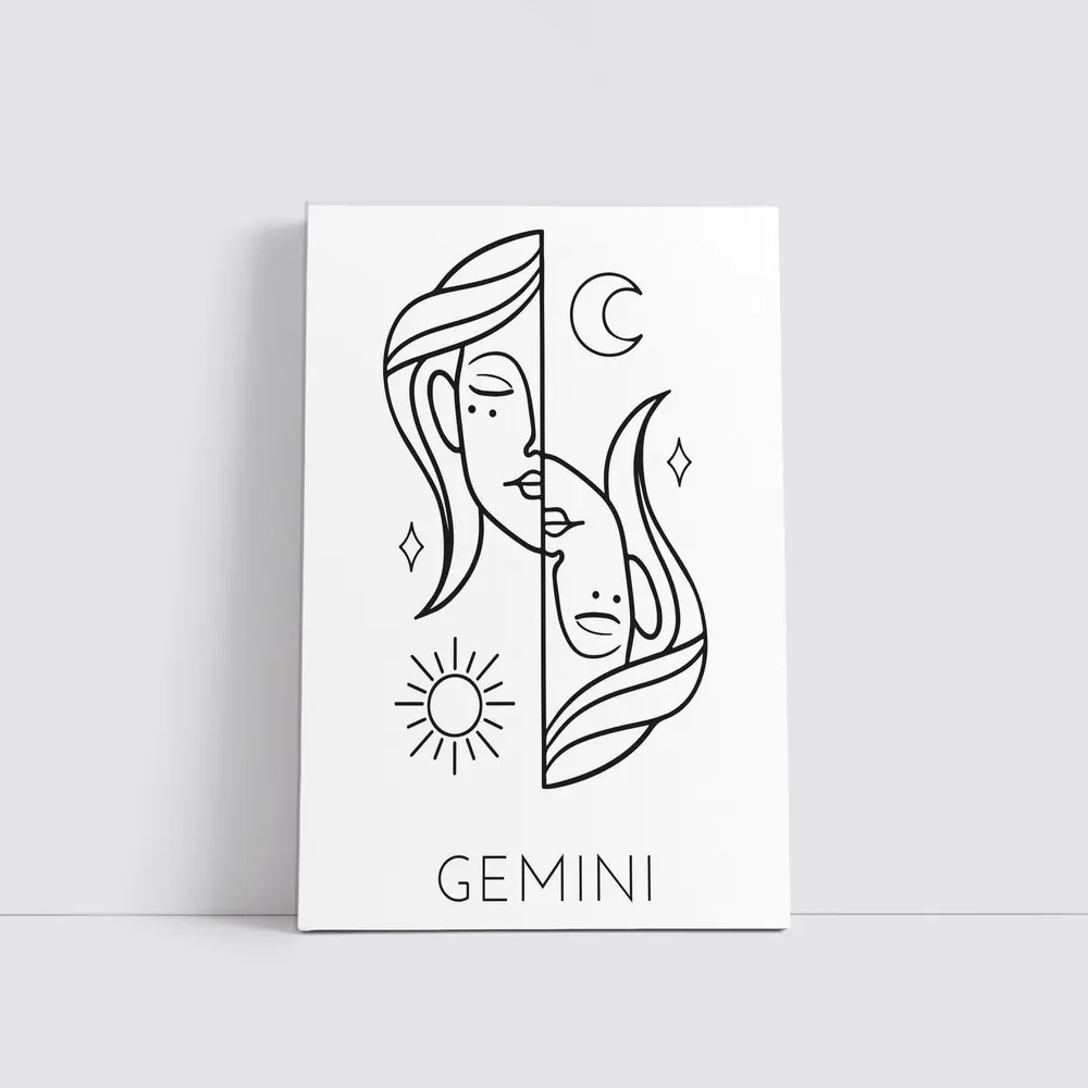 Gemini Zodiac Sign Line Art White – Wall Art